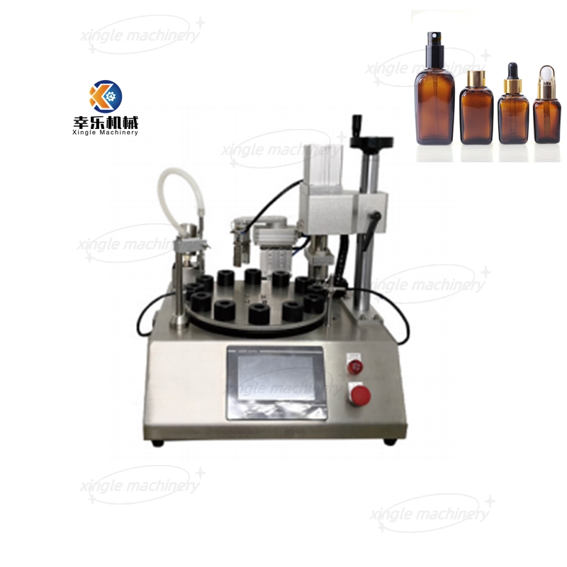 Enchimento pequeno giratório e máquina tampando do perfume